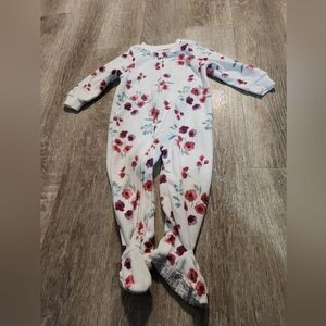 Carter's Fleece Floral Print Footie in White and Red
